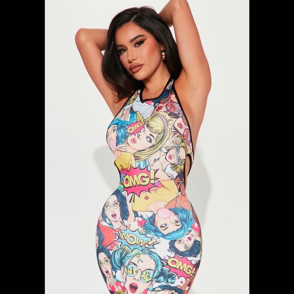Vibrant Comic Print Halter Dress - Picture 2 of 3